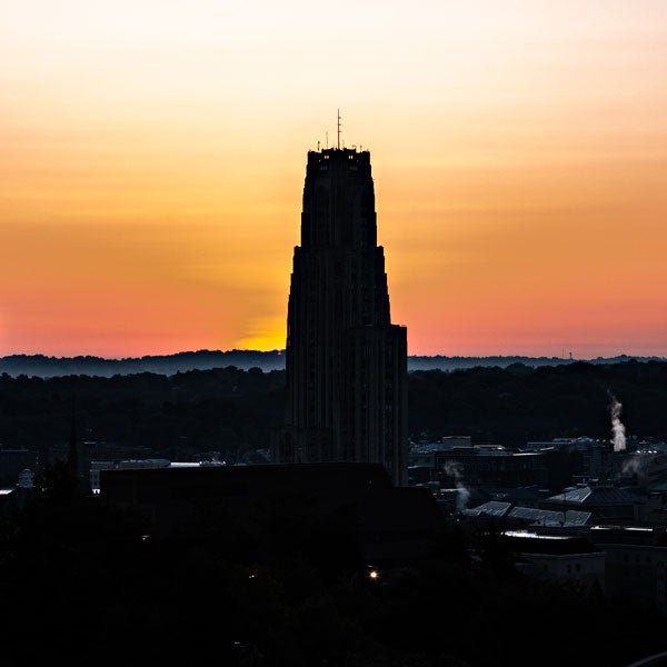 The Cathedral of Learning at sunrise.