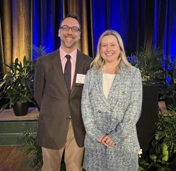 "Michael Meyer (left) and Nicola Foote (right) at 2023 Faculty Honors Convocation"