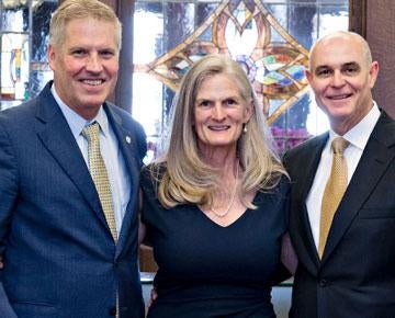 Former Chancellor Patrick Gallagher, Sophie Lynn, and David C. Frederick