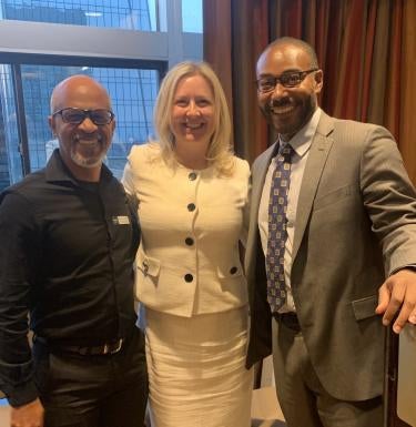 From left: Gabby Yearwood, managing faculty director of Pitt's Center for Civil Rights and Racial Justice; Nicola Foote, dean of the Frederick Honors College; and Justin Hansford, Howard University law professor and member of the United Nations' Permanent Forum on People of African Descent.