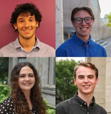 Grid of four headshots featuring Voyager Scholarship recipients from top left to bottom right: Yali Beit-Arie, Braydan Issermoyer, Kiera Ledermann and Sydney Wilhelmy.