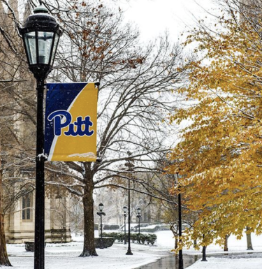 Snow on Pittsburgh campus by Heinz Memorial Chapel
