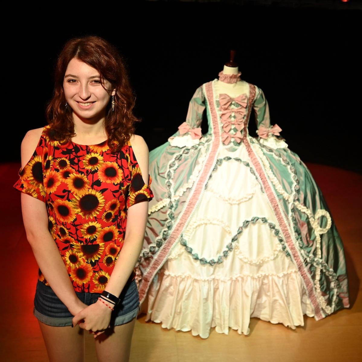 Maya Jones with Versailles court gown she created for her Creative Arts Fellowship project.