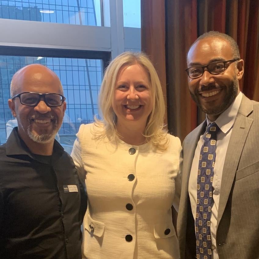 From left: Gabby Yearwood, managing faculty director of Pitt's Center for Civil Rights and Racial Justice; Nicola Foote, dean of the Frederick Honors College; and Justin Hansford, Howard University law professor and member of the United Nations' Permanent Forum on People of African Descent.