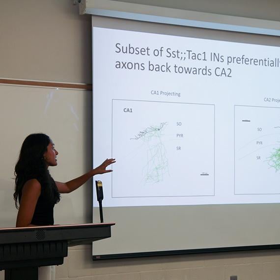 A student presenting their research